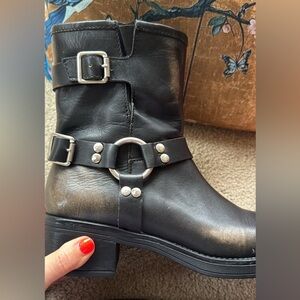Steve Madden Black Moto Boots with Silver Buckles